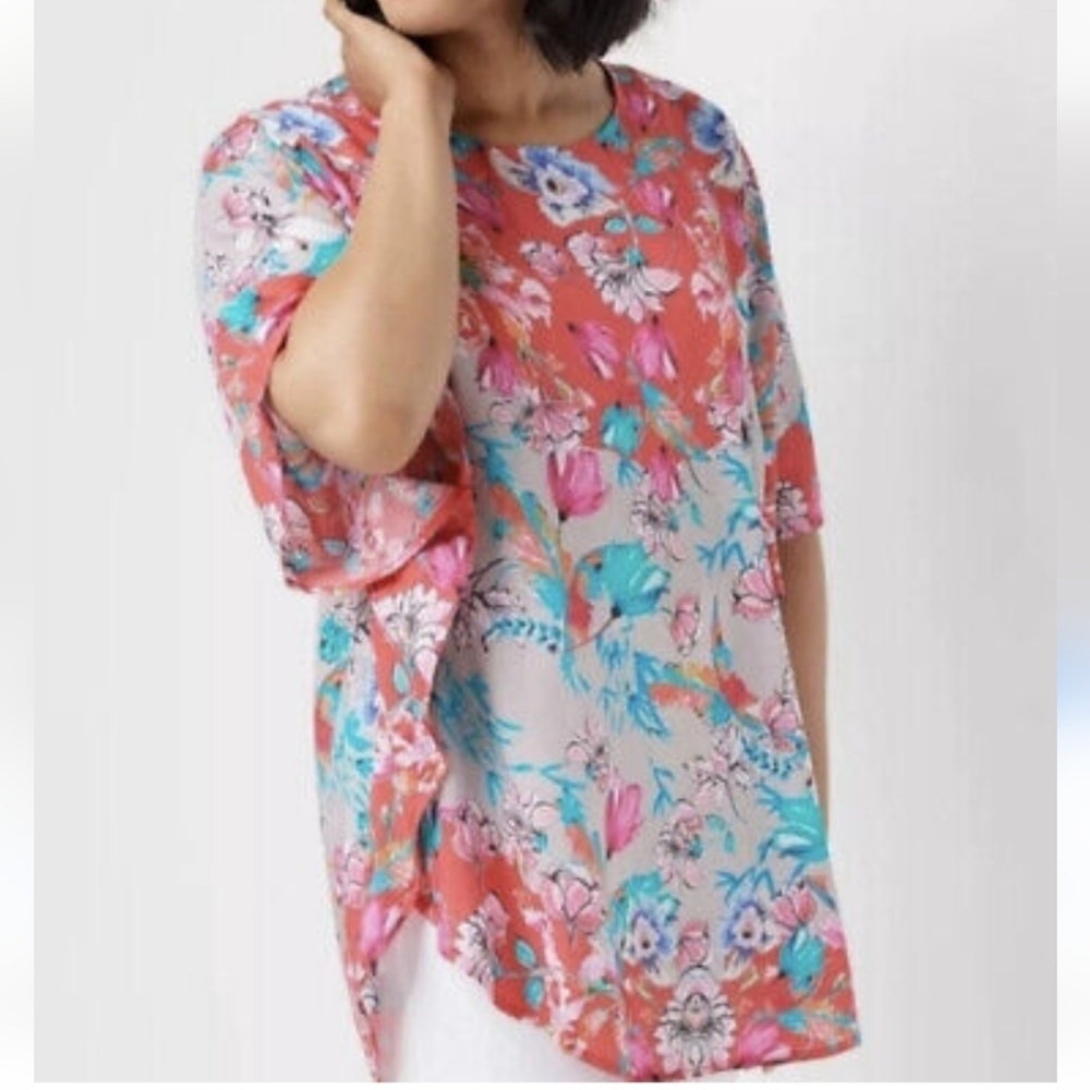Tolani Collection Narissa Floral Print Modal Caftan Coral Top sz xl #1177